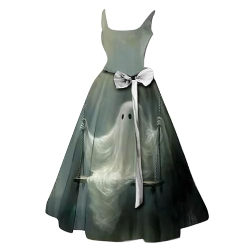 Halloween Kostüm Damen Schrecklich Blutig Halloween-Kleid Horror Blutiger Druck Zombie Braut Kostüm Ärmellos V Ausschnitt Herbstkleid A Linie Knielang Midikleid Cosplay Kostüme(#A Light Gray,M） von LILIHOT
