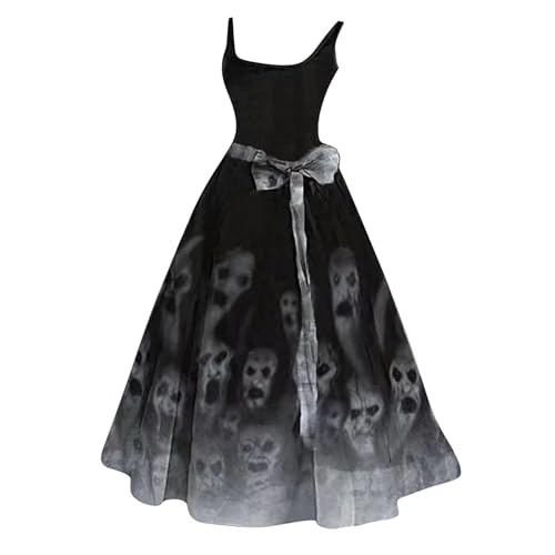 Halloween Kostüm Damen Schrecklich Blutig Halloween-Kleid Horror Blutiger Druck Zombie Braut Kostüm Ärmellos V Ausschnitt Herbstkleid A Linie Knielang Midikleid Cosplay Kostüme(#B Light Gray,3XL） von LILIHOT