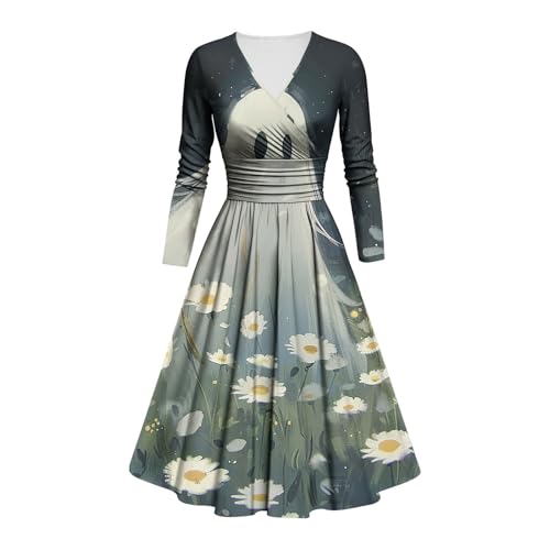 Kostüm Halloween Damen Schrecklich Blutig Halloween-Kleid Horror Blutigem Aufdruck Zombie Braut Kostüm Langen Arme V Neck Herbstkleid A Linie Knielang Midikleid Cosplay Kostüme(#B Light Green,XXL) von LILIHOT