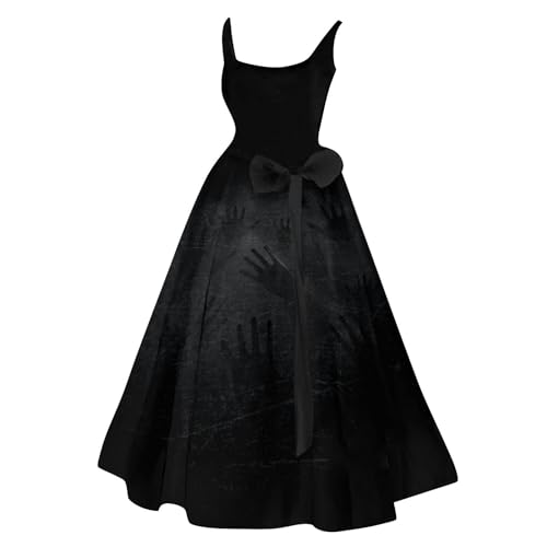 LILIHOT Halloween Kostüm Damen Schrecklich Blutig Halloween-Kleid Horror Blutiger Druck Zombie Braut Kostüm Ärmellos V Ausschnitt Herbstkleid A Linie Knielang Midikleid Cosplay Kostüme(#B Black,3XL von LILIHOT