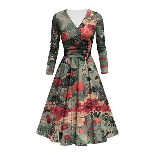 LILIHOT Halloween Kostüm Damen Schrecklich Blutig Halloween-Kleidung mit Blutigem Aufdruck Zombie Braut Kostüm Langarm V Neck Herbstkleid A-Linie Knielang Midikleid Cosplay Kostüme(#A Dark Green,XXL) von LILIHOT