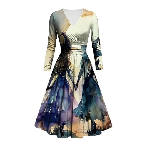 LILIHOT Kostüm Halloween Damen Gruselig Blutige Halloween-Kleid Horror mit Blutigem Aufdruck Zombie Braut Kostüm Langarm V Neck Herbstkleid A Linie Knielang Midikleid Cosplay Kostüme(#C Dark Green,L) von LILIHOT