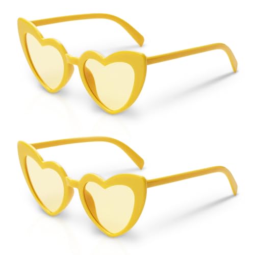 2 Stück Herz Sonnenbrille Orange gläser,Party Herzen Brille für Aperol Kostüm Accessoires Damen,HerzbrilleOrangen Gelb Sunglasses hearts Brillen Mode Lustige Outdoor deko für Kinder Karneval Fasching von LILIKAI