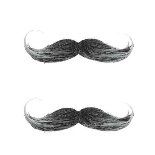 2 Stück Schnurrbart zum Ankleben Kinder,Fake Bart Fasching,Man Klebebart Schnauzer Künstlicher Klebe Falscher Bärte,Funny 80er Schwarz Oberlippenbart Cosplay Kostüm,für Halloween (Schwarz) von LILIKAI