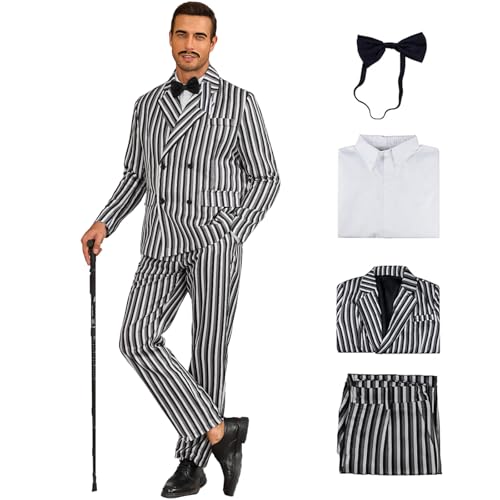 LILLIWEEN 1920er-Jahre-Kostüm für Herren, Gangster-Streifen, Blazer, Hose, Hemd, Krawatte, Halloween, Familienanzug für Herren, Gomez, XXX-Large LILLIWEEN 1920er-Jahre-Kostüm für Herren, Gangster-Streifen, Blazer, Hose, Hemd, Krawatte, Halloween, Familienanzug für Herren, Gomez, XXX-Large von LILLIWEEN