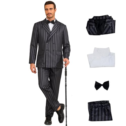 LILLIWEEN 1920er-Jahre-Kostüm für Herren, Gangster-Streifen, Blazer, Hose, Hemd, Krawatte, Halloween, Familienanzug für Herren, Gomez B, XX-Large von LILLIWEEN