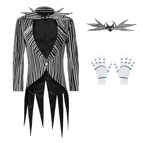 LILLIWEEN Jack-Kostüm für Herren, Halloween, Weihnachten, gestreift, Uniform (Jacke + Fliege, Größe XL) von LILLIWEEN