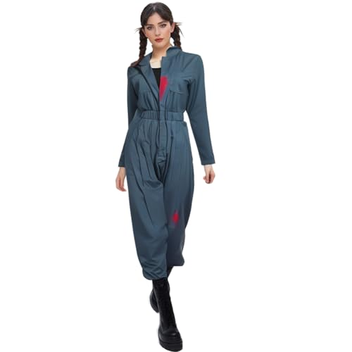 LILLIWEEN Myers-Kostüm für Damen, Halloween-Killer, Cosplay, langärmelig, Reißverschluss vorne, Overall, Dunkelblau, XXL von LILLIWEEN