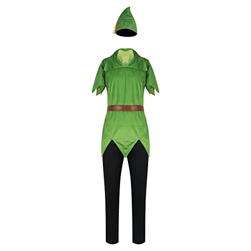Peter Pan Kostüm Elf Outfit Halloween Cosplay Anzug für Männer Frauen, Männer, XXL von LILLIWEEN