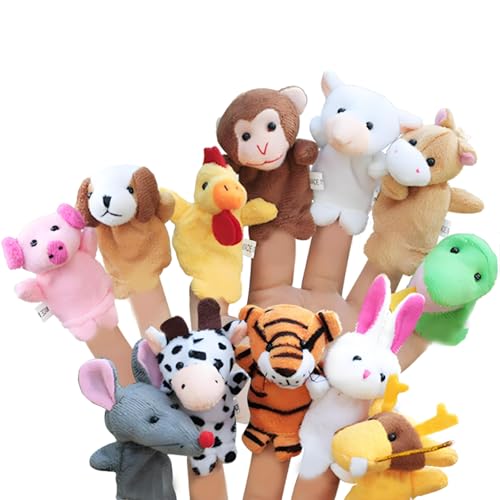 LIMEOW Familie Fingerpuppen Set,Finger Plüschtier,Fingerpuppen Kinder,Fingerpuppen Spielzeug Baby,Fingerpuppen Set,Kleine Tier Fingerpuppe für Geburtstag Kinder Taufe Babyparty（12 insgesamt） von LIMEOW