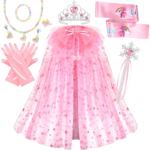 Prinzessinenkleidung für Mädchen, 11-teiliges Prinzessinnen-Umhang-Set mit Krokodilklemme, Prinzessinnenkleider, Prinzessinnen-Spielzeug für 3-8 Jahre, Geburtstags- und Weihnachtsgeschenk (Rosa) von LIMIROLER