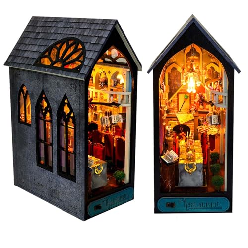 DIY Buch Nook Kit im europäischen Stil mit Illusionsspiegel – Miniatur-Puppenhaus-Bücherregal-Einsatz, Holz-Desktop-Dekor-Modell, Bastelgeschenk für Erwachsene von LINARA