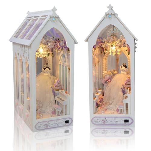 Hochzeitsthema DIY Buch Nook Kit mit Musikbewegung & Spiegel-Illusion – Miniatur Puppenhaus Dekor für Erwachsene von LINARA