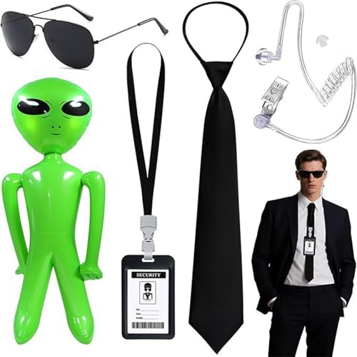 LINDADECOR Agentenkostüm-Zubehör-Set für Männer und Frauen, Geheimagenten-Spionage-Kit mit gefälschtem ID-Badge, schwarzer Krawatte, Sonnenbrille, Ohrstück, aufblasbarer grüner Alien für Halloween LINDADECOR Agentenkostüm-Zubehör-Set für Männer und Frauen, Geheimagenten-Spionage-Kit mit gefälschtem ID-Badge, schwarzer Krawatte, Sonnenbrille, Ohrstück, aufblasbarer grüner Alien für Halloween von LINDADECOR