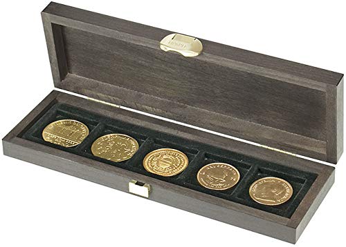 LINDNER Das Original Echtholzkassette Carus S mit 5 quadratischen Fächern für Münzen oder Münzkapseln mit zu Außen-Ø 40 mm von LINDNER Das Original