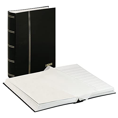 LINDNER Das Original Einsteckbuch Standard, schwarz, unwattiert, 64 weiße Seiten, durchgehende Pergamin-Streifen, 230 x 305 mm von LINDNER Das Original