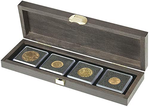 LINDNER Das Original Echtholzkassette Carus S mit 4 quadratischen Fächern für Münzen oder Münzkapseln mit zu Außen-Ø 52 mm von LINDNER Das Original