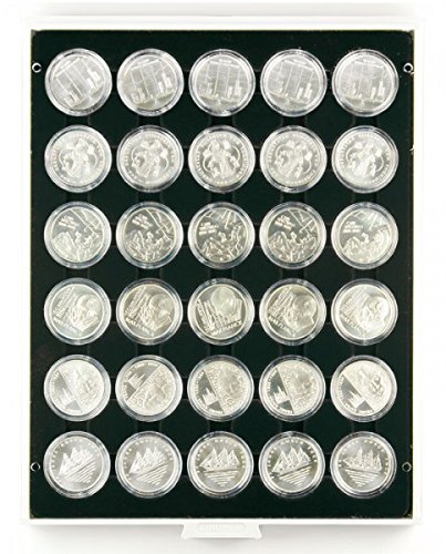 LINDNER Das Original Münzbox Carbo mit 30 runden Vertiefungen für Münzkapseln mit Außen-Ø 37,5 mm, z.B. für Orig. verkapselte deutsche 20 Euro-/10 Euro-Silbermünzen in Spiegelglanz von LINDNER Das Original