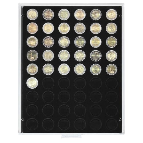 LINDNER Das Original Münzbox Carbo mit 54 runden Vertiefungen für Münzen mit Ø25,75 mm, z.B. für 2 Euro-Münzen von LINDNER Das Original