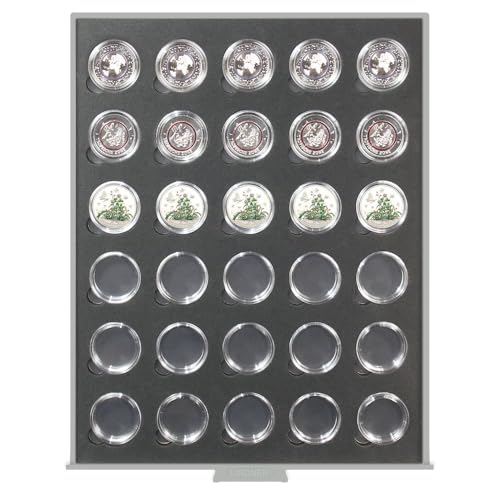 LINDNER Das Original Münzbox Standard Black SAMT für 30 verkapselte deutsche 5 Euro-Sammlermünzen, inkl. Münzkapseln von LINDNER Das Original
