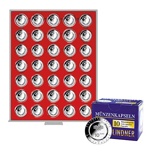 LINDNER Das Original Münzbox Standard für 35 verkapselte deutsche 10EUR-Sammlermünzen mit Polymerring, inkl. 10 Münzkapseln von LINDNER Das Original