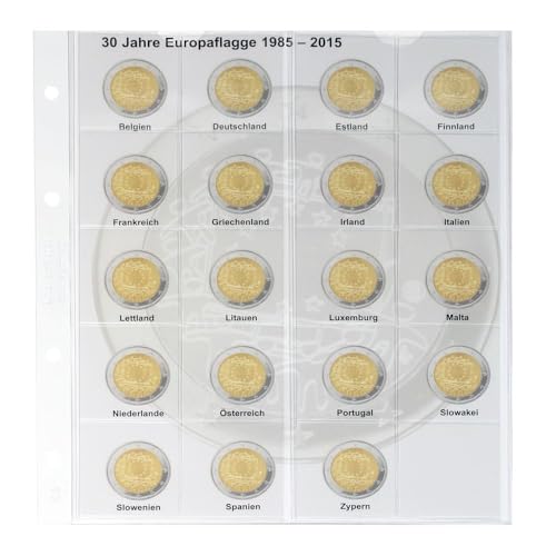 LINDNER Das Original Vordruckblatt Karat für 2 Euro-Gedenkmünzen: Gemeinschaftsausgabe '30 Jahre Europaflagge' Aller 19 Euroländer von LINDNER Das Original
