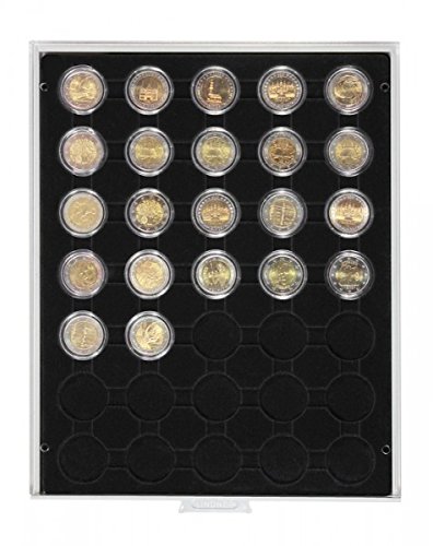 Münzbox Carbo mit 35 runden Vertiefungen für Münzkapseln mit Außen-Ø32 mm, z.B. für 2 Euro-Münzen in LINDNER Münzkapseln von LINDNER Das Original