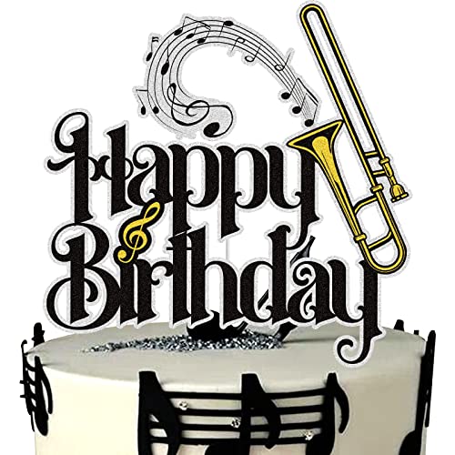 Posaune Happy Birthday Cake Topper Schwarz Gold Glitzer Musik Noten Kuchen Dekoration Band Musik Liebhaber Thema Geburtstag Party Supplies für Musiker Posaune Happy Birthday Cake Topper Schwarz Gold Glitzer Musik Noten Kuchen Dekoration Band Musik Liebhaber Thema Geburtstag Party Supplies für Musiker von LINGBOOM
