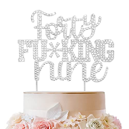 LINGTEER Forty Nine lustiger silberner Strass-Kuchenaufsatz – Cheers to 49th Birthday 49 Years Old Anniversary Party Tortenaufsatz Dekoration Geschenk Schild von LINGTEER