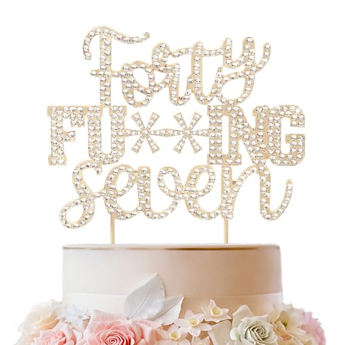 LINGTEER Forty Seven lustiger goldener Strass-Kuchenaufsatz – Cheers to 47th Birthday 47 Years Old Anniversary Party Tortenaufsatz Dekoration Geschenk Schild von LINGTEER