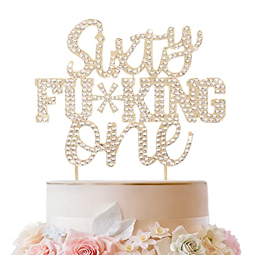 LINGTEER Sixty One lustiger goldener Strass-Kuchenaufsatz – Cheers to 61st Birthday 61 Years Old Anniversary Party Tortenaufsatz Dekoration Geschenk Schild von LINGTEER