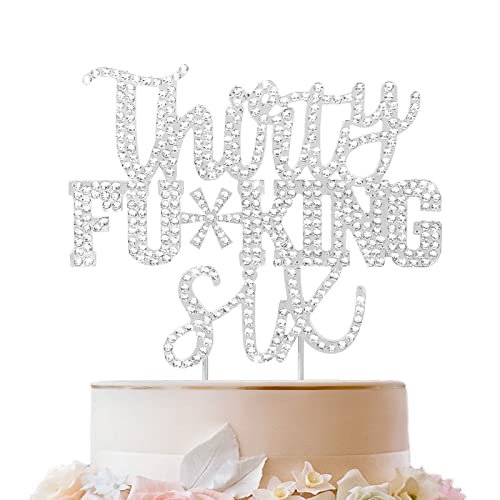 LINGTEER Thirty Six lustiger silberner Strass-Kuchenaufsatz – Cheers to 36th Birthday 36 Years Old Anniversary Party Tortenaufsatz Dekoration Geschenk Schild von LINGTEER