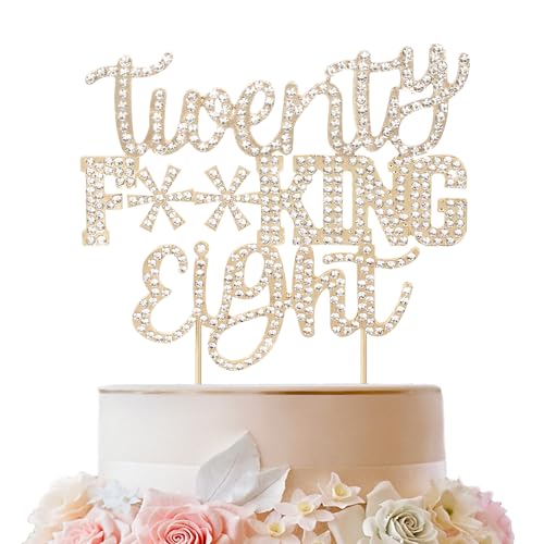 LINGTEER Twenty Eight lustiger goldener Strass-Kuchenaufsatz – Cheers to 28th Birthday 28 Years Old Anniversary Party Tortenaufsatz Dekoration Geschenk Schild von LINGTEER