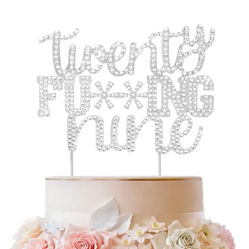 LINGTEER Twenty Nine lustiger silberner Strass-Kuchenaufsatz – Cheers to 29th Birthday 29 Years Old Anniversary Party Tortenaufsatz Dekoration Geschenk Schild von LINGTEER