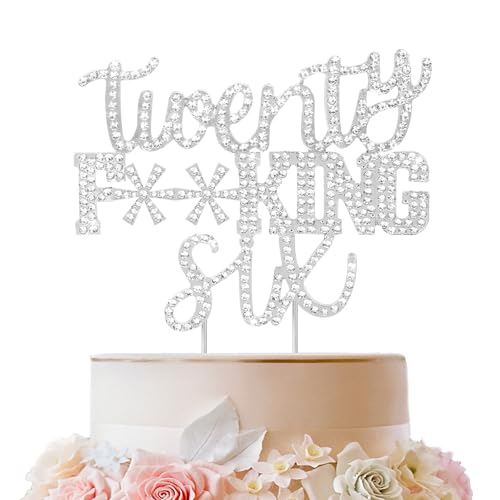 LINGTEER Twenty Six lustiger silberner Strass-Kuchenaufsatz – Cheers to 26th Birthday 26 Years Old Anniversary Party Cake Centerpieces Topper Dekorationen Geschenk Schild von LINGTEER