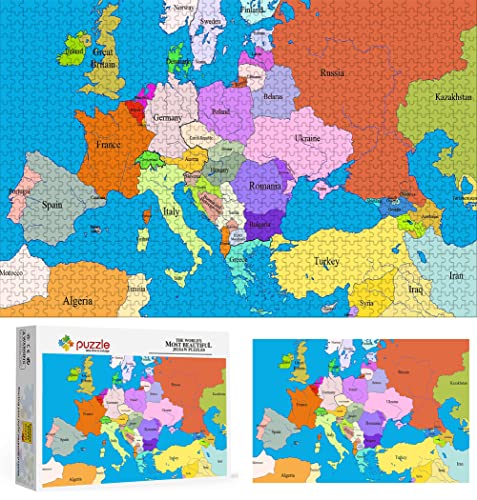 Puzzle 1000 Teile für Erwachsene, Puzzle Europa-Karte, Klein Mini Puzzle Teenager Jungen Mädchen Puzzle Schwieriges, Herausforderndes Puzzle für Partyspiele, Kinder, Familie, Freunde 38X26cm von LINLINLI
