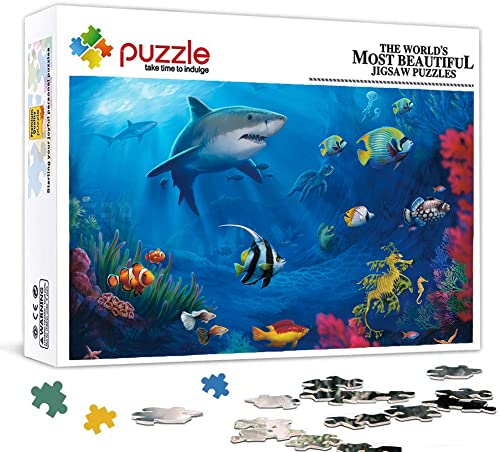 Tierischer Hai Puzzle, Puzzles 1000 Teile für Erwachsene, Klassische Puzzle Jungen Mädchen Puzzle für Kinder Teenager Lernspiel Spielzeug Geschenk für Die Heimreise 70X50cm von LINLINLI