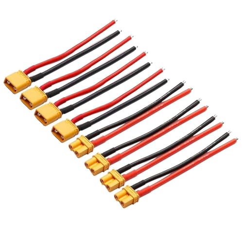 LinsyRC 4 Paar XT30 Pigtails XT30U Männlich und Buchse Stecker Adapter mit 15cm 16AWG Silikonkabel für 2S LiPo Akku Micro FPV Drone von LINSYRC