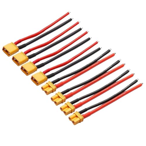 LINSYRC 4 Paar XT30 Pigtails XT30U Männlich Stecker und Buchse Adapter mit 15cm 16AWG Silikonkabel für 2S LiPo Akku Micro FPV Drone von LINSYRC