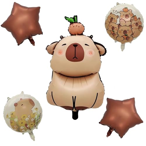 5 Stück Capybara Party Ballons, Capybara Geburtstag Luftballons Folienballons Cartoon Animal Balloon Set, Tiere Luftballon Folie für Kinder Geburtstag Party Dekoration von LINYIJOY