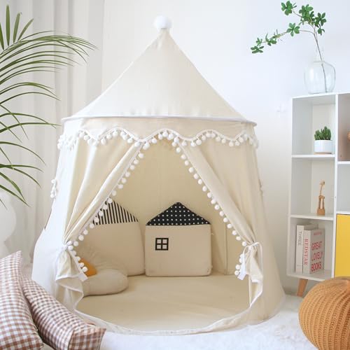 LIONHERZ® DAS ORIGINAL Spielzelt für Kinder, atmungsaktiv aus Baumwolle&Hanf | Märchenschloss mit Fiberglasstangen und Tragetasche | stabiles Tipi Jungen Mädchen (Cremeweiß, ohne Zubehör) von LIONHERZ