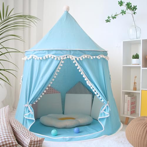 LIONHERZ® Spielzelt für Kinder, atmungsaktiv aus Baumwolle&Hanf | Prinzenschloss mit Fiberglasstangen und Tragetasche | stabiles Spielhaus Indoor | Tipi Jungen (Himmelblau, ohne Zubehör) von LIONHERZ