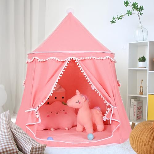 LIONHERZ® Spielzelt für Kinder, atmungsaktiv aus Baumwolle&Hanf | Prinzessinnenschloss mit Fiberglasstangen und Tragetasche | stabiles Spielhaus Indoor | Tipi Mädchen (Korallrosa, ohne Zubehör) von LIONHERZ