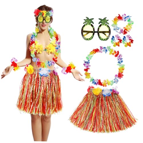 LIOOBO 1 Satz Hawaiian Kostüm Set für Frauen Teiliges Luau Outfit mit Grasrock Buntem Blumenkranz und Sonnenbrille für Sommerpartys und Stranddeko LIOOBO 1 Satz Hawaiian Kostüm Set für Frauen Teiliges Luau Outfit mit Grasrock Buntem Blumenkranz und Sonnenbrille für Sommerpartys und Stranddeko von LIOOBO