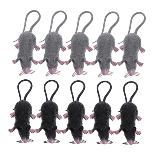 LIOOBO 10 Stück Teiliges Realistische Halloween Deko Mäuse aus Graue und Schwarze Lebensechte Rattenmodelle Gruseliges Streichspielzeug für Party und Trick Treat Widerstandsfähig und von LIOOBO