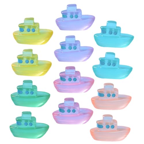 LIOOBO 12 Stück Miniatur Boot Modelle Leuchtende Resin Deko für Aquarien Garten Puppenhäuser Einzigartige Mini Boot Deko für Landschaftsdesign von LIOOBO