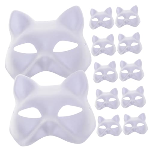 LIOOBO 12Stücke DIY Katzenmaske Leere Papiermasken für Halloween und Maskerade für Kreative Bastelprojekte und Partys von LIOOBO