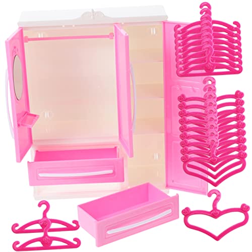 LIOOBO 1Satz Miniatur Puppenschrank Seitiger Kleiderschrank mit Einheits und Herzkleiderbügel für Puppenhaus Dekoration von LIOOBO