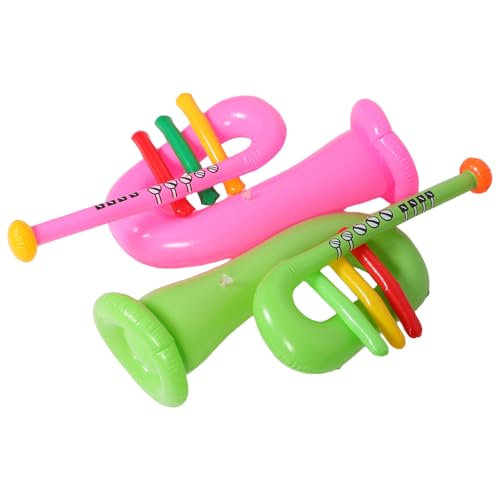 LIOOBO 2 Stück Aufblasbare Trompete Leichtes PVC Musikinstrument für Bühnenaufführungen Dekoration und Lustige Party Requisiten Grün von LIOOBO