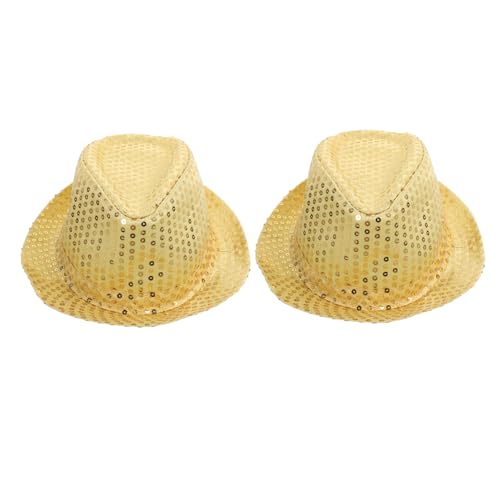 LIOOBO 2 Stücke Pailletten Jazz Hut Gold Glänzend Zauberer Kostüm Accessoire Unisex Festhut für Erwachsene Fasching Masquerade Performance von LIOOBO